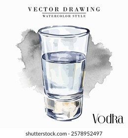 Vodka glass Watercolor Style Stock Vector Illustration 001