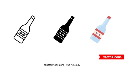 Vodka icon of 3 types: color, black and white, outline. Isolated vector sign symbol.