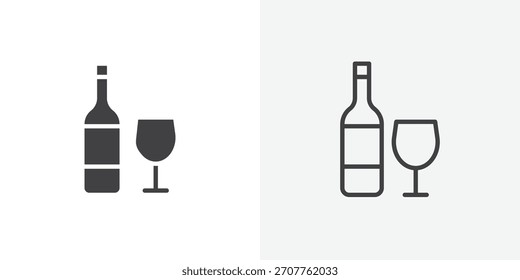 Wodka-Ikone. Sammlung von bearbeitbaren Strichlinien und Volumenkörper-Flachstilen.