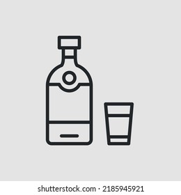 Vodka icon. Lined bottle and shot glass of vodka for social media, web and app design. Vector illustration 