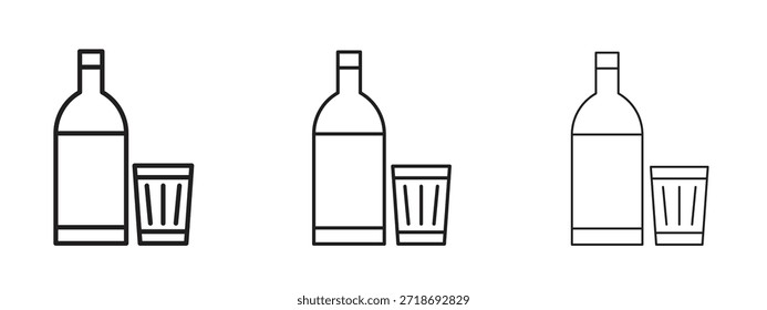 Vodka ícone logotipo pictograma preto conjunto. linha fina contorno arte.