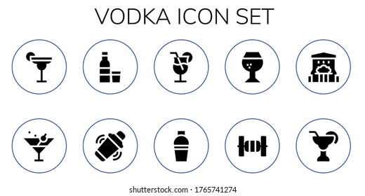 vodka icon set. 10 filled vodka icons. Included Cocktail, Martini, Vodka, Shaker, Brandy, Bars, Bar icons