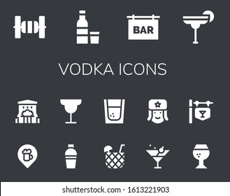 vodka icon set. 14 filled vodka icons. Included Bars, Vodka, Bar, Cocktail, Shaker, Tequila, Martini, Russian, Brandy icons