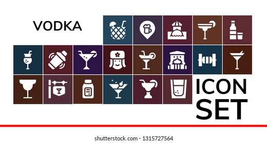 vodka icon set. 19 filled vodka icons.  Collection Of - Cocktail, Bar, Alcohol, Martini, Tequila, Shaker, Russian, Bars, Vodka