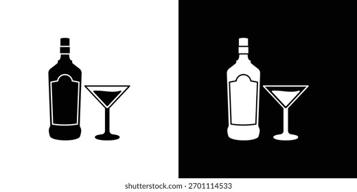 Vector de la silueta del icono del vodka en colores negros. estilo plano del diseño del logotipo del símbolo