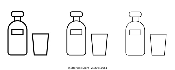 Wodka-Symbol, dünnes Liniensymbol auf weißem Hintergrund, bearbeitbare Strich-Vektorgrafik