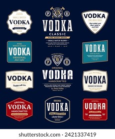 Vodka labels and packaging design templates. Vodka badges set. Distilling business branding and identity design elements