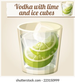 Vodka With Lime And Ice Cubes. Detailed Vector Icon. Series Of Food And Drink And Ingredients For Cooking.