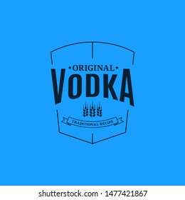 Vodka Logo Design. Glass Of Vodka Label On Blue Background