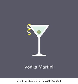 Vodka Martini cocktail icon on dark background in flat style. Vector illustration