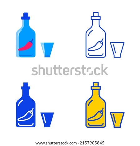 Vodka with pepper icon set in flat and line style. Horilka symbol. Vector illustration.