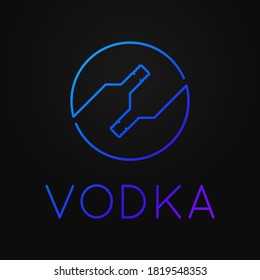 Vodka premium logo. Linear neon bottles of vodka on black background