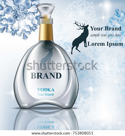 Vodka realistic bottle mock up Vector. Product packaging brand design. Place for text