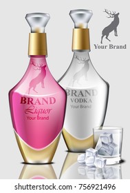 Vodka realistic bottles Vector. Product packaging brand design. Place for text