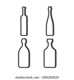 Vodka red wine tequila rum bottle. Linear shape. Simple template. Isolated object. Symbol in thin lines for alcoholic pub, bars, restaurants. Dark outline. Flat illustration on white backdrop. Vector

