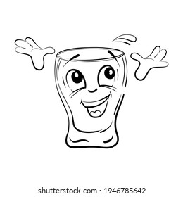 Vodka shot glass - a fun character, in the style of a sketch. The vector is isolated on a white background.