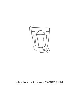 Vodka shot glass on white background. Cartoon graphic design sketch. Doodle style. Colored hand drawn image. Alcohol drink concept for restaurant, cafe, party. Freehand drawing style. Vector.

