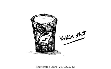 Vodka Shot - Line drawing, hand drawn. Vector