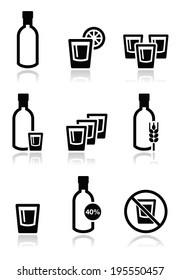 Vodka, strong alcohol icons set 