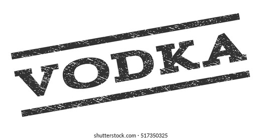 Vodka watermark stamp. Text caption between parallel lines with grunge design style. Rubber seal stamp with unclean texture. Vector gray color ink imprint on a white background.