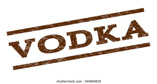 Vodka watermark stamp. Text tag between parallel lines with grunge design style. Rubber seal stamp with dust texture. Vector brown color ink imprint on a white background.
