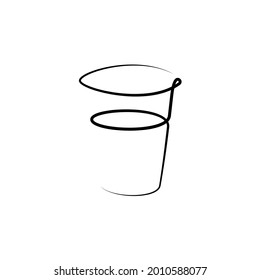 Vodka wineglass with a beverage on white background. Graphic arts sketch design. Black one line drawing style. Hand drawn image. Alcohol drink concept for restaurant, party. Freehand drawing style.