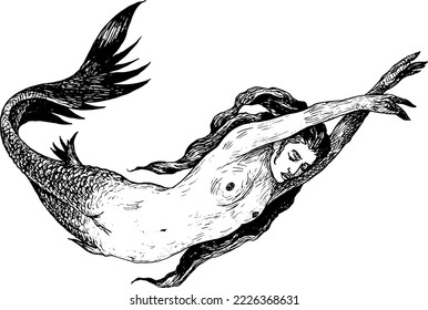 Vodyanitsa gothic girl drawing ink slavic mythology