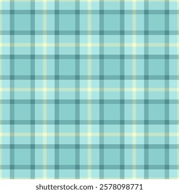 Vogue textile background fabric, wide tartan seamless plaid. Nostalgia check texture vector pattern in light and teal colors palette.