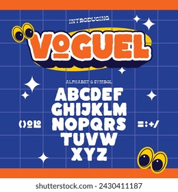 Voguel playful and bold font, modern typeface design. Alphabet illustration