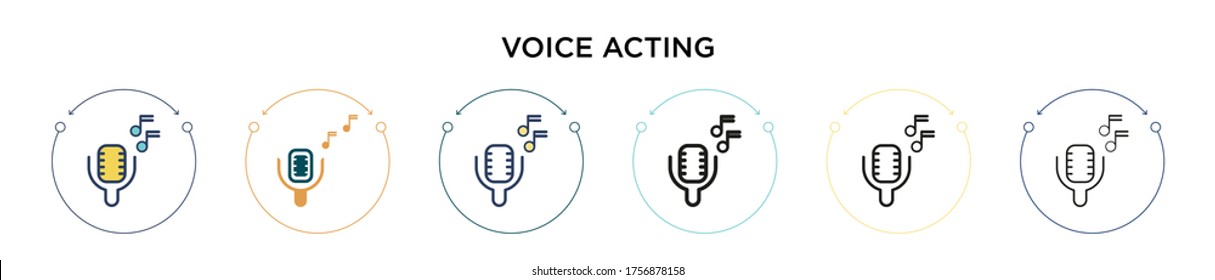 Voice acting icon in filled, thin line, outline and stroke style. Vector illustration of two colored and black voice acting vector icons designs can be used for mobile, ui, web