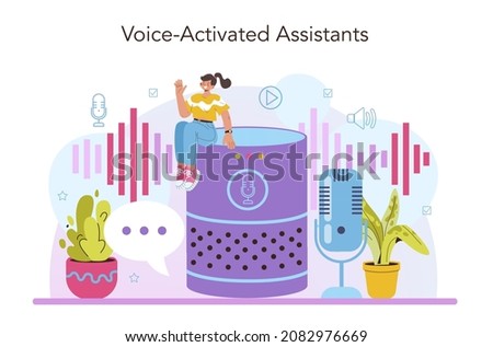 Voice activated assistant. Modern smart home device. Automation system, ai speaker. Flat vector illustration