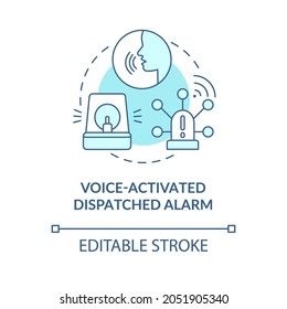 Voice Activated Dispatched Alarm Blue Concept Icon. Alarm System Abstract Idea Thin Line Illustration. Robbery Protection Technology. Vector Isolated Outline Color Drawing. Editable Stroke