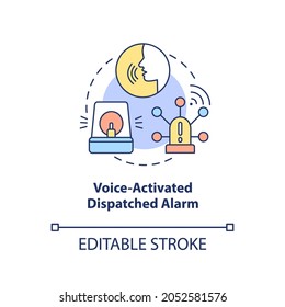 Voice activated dispatched alarm concept icon. Alarm system abstract idea thin line illustration. Robbery protection technology. Vector isolated outline color drawing. Editable stroke
