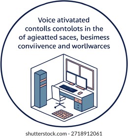Concepto de controles de oficina activados por voz como una sala de oficina equipada con controles activados por voz que simbolizan la integración perfecta de la tecnología y la comodidad en el lugar de trabajo. en Foto Stock Concepto, espacio de copia con alta calidad Detalle --ar 7:2