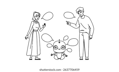 voice ai personal assistant vector. smart intelligence, network artificial, intelligence speech voice ai personal assistant character. people black line pencil drawing illustration