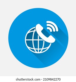 Voice alert vector icon on blue background. Flat image with long shadow.