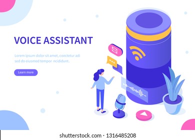 Voice assistance concept. Can use for web banner, infographics, hero images. Flat isometric vector illustration isolated on white background.