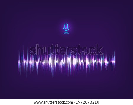 Voice assistant AI and equalizer sound recognition. Futuristic sound wave concept. Futuristic Frequency audio waveform and music wave. Hi-tech AI technology. Microphone voice control. Vector 