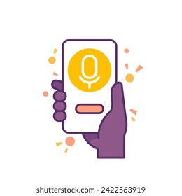 voice assistant app icon, smart phone in hand