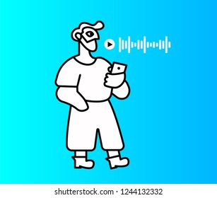 Voice assistant and bearded man - vector illustration