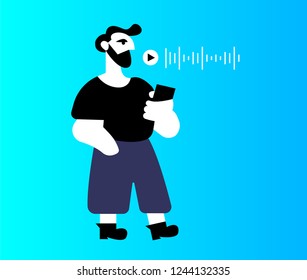 Voice assistant  and bearded man - vector illustration