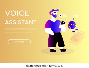 Voice assistant and bearded man - vector illustration