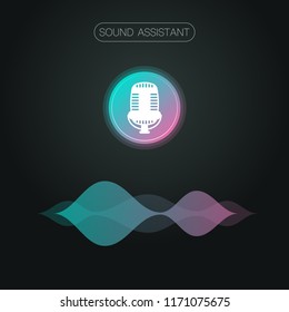 Voice assistant button and white icon with sound waves