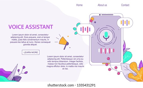 Voice Assistant Client for Mobile on Android. Talking Virtual Digital App. New Technology Artificial Intelligence. Floral Website Personal Recognition for Web Banner, Landing Page, Infographics