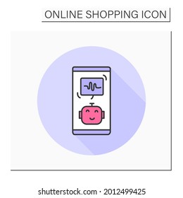 Icono de color del asistente de voz. Servicio de asistencia digital con chatbot en smartphone para aplicación o gadget. Operador robot de chat, concepto de agente virtual. Ilustración vectorial aislada