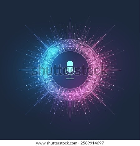 Voice assistant concept. Voice AI chat bot icon. Voice and sound recognition equalizer wave flow background. Personal assistant and voice recognition concept.