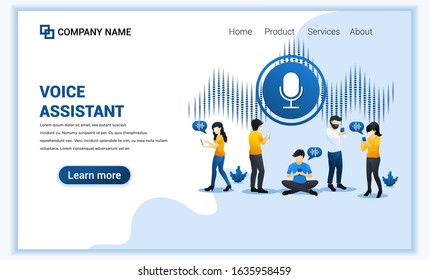Voice assistant concept, smart digital assistant technology with characters. Can use for web banner, landing page. Modern flat vector illustration
