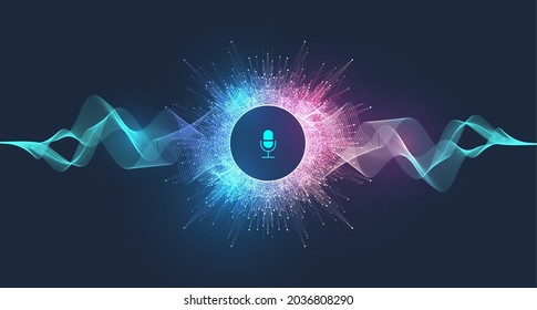 Voice assistant concept. Voice and sound recognition equalizer wave flow background. Personal assistant and voice recognition concept gradient. Vector sound wave vector illustration