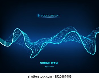 Concepto de asistente de voz, onda de sonido. Ecualizador de vectores. Tecnología de control de voz de micrófono, reconocimiento de voz y sonido. Voz auxiliar de alta tecnología AI, flujo de onda de fondo. Ilustración del vector