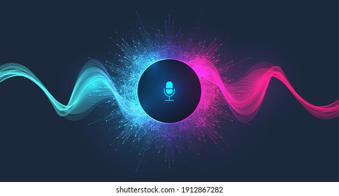 Voice assistant concept. Vector sound wave. Voice and sound recognition equalizer wave flow background. Personal assistant and voice recognition concept gradient vector illustration